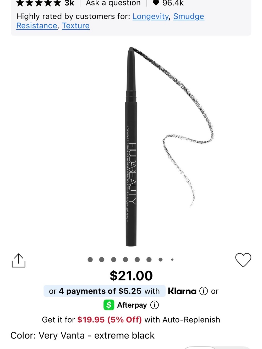 HUDA BEAUTY Very Vanta Retractable Eyeliner Pencil - Black
